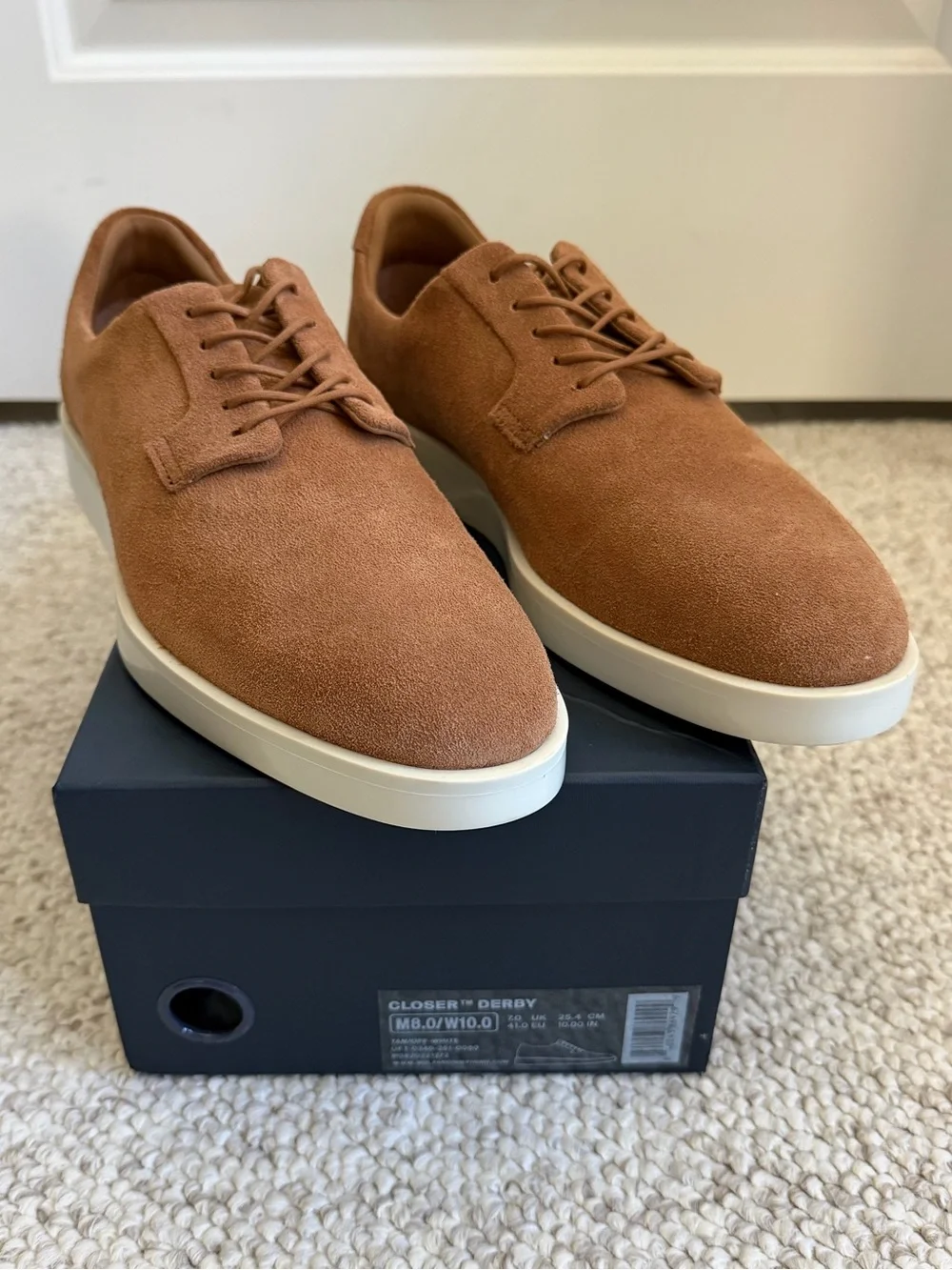 Wolf and Shepherd Men’s Closer Derby Shoes, Size 8, Tan/Off-White, Suede
